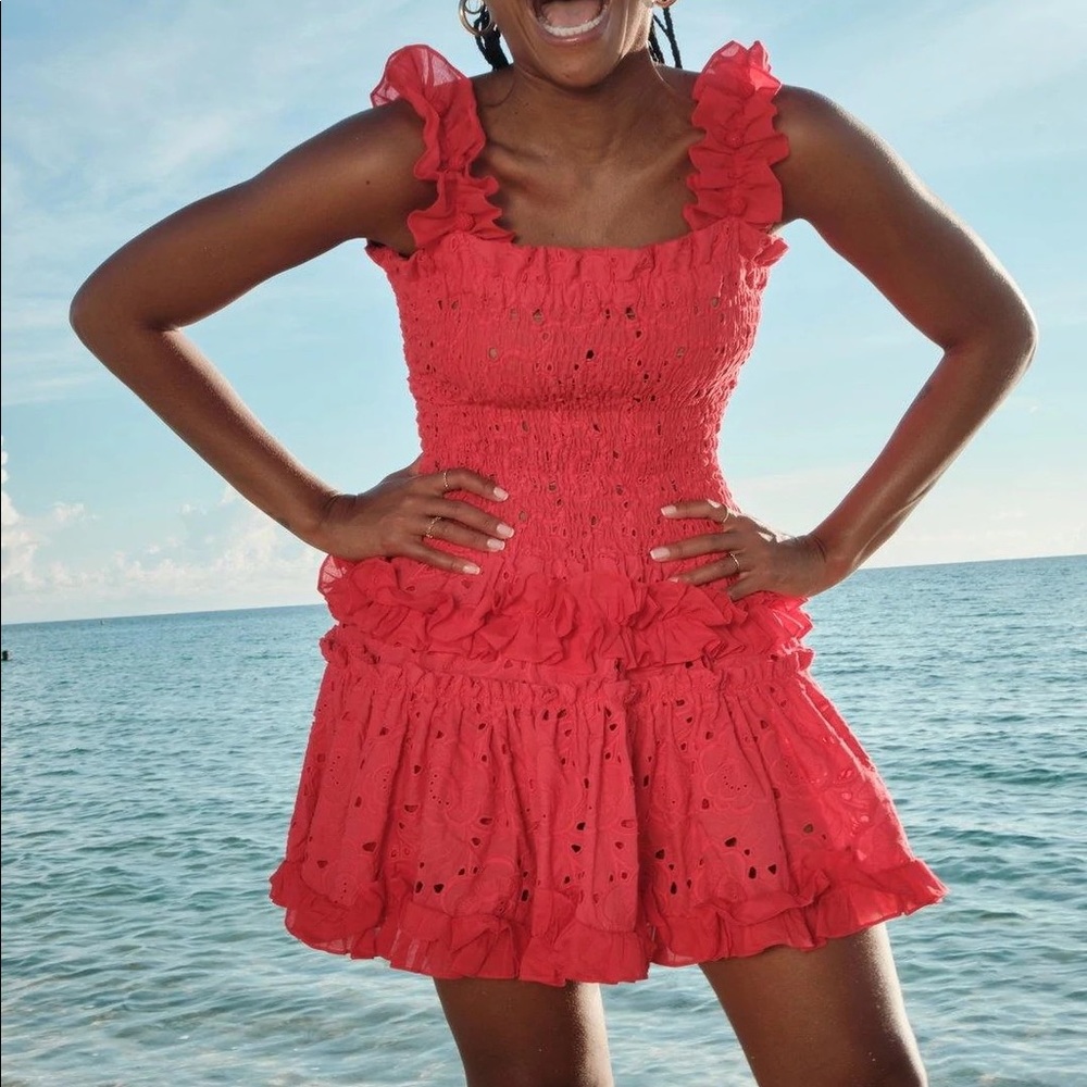 Ruffled Red Smocked Mini Dress